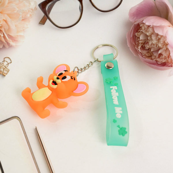 Cute Cartoon Silicone 3D Key Chain with Metal Hook & Strap (Pack of 1 / Mix Design)